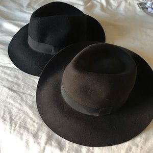 Dark brown and black wide brim hats
